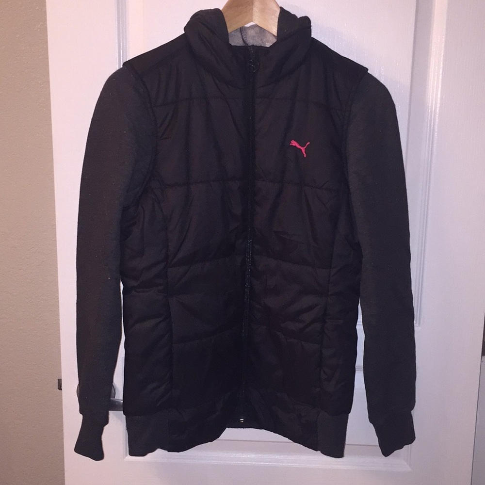 PUMA grey black mixed media jacket w/faux vest!